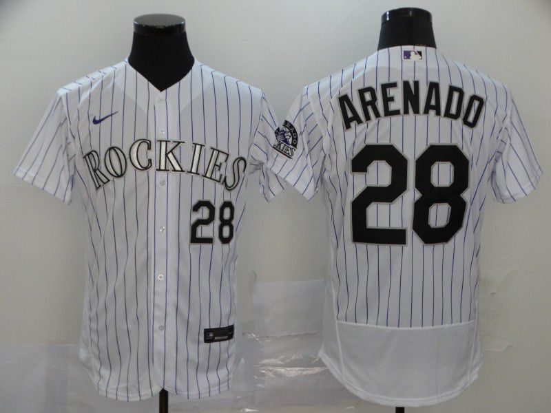 Men Colorado Rockies 28 Arenado White stripes Nike Elite MLB Jerseys